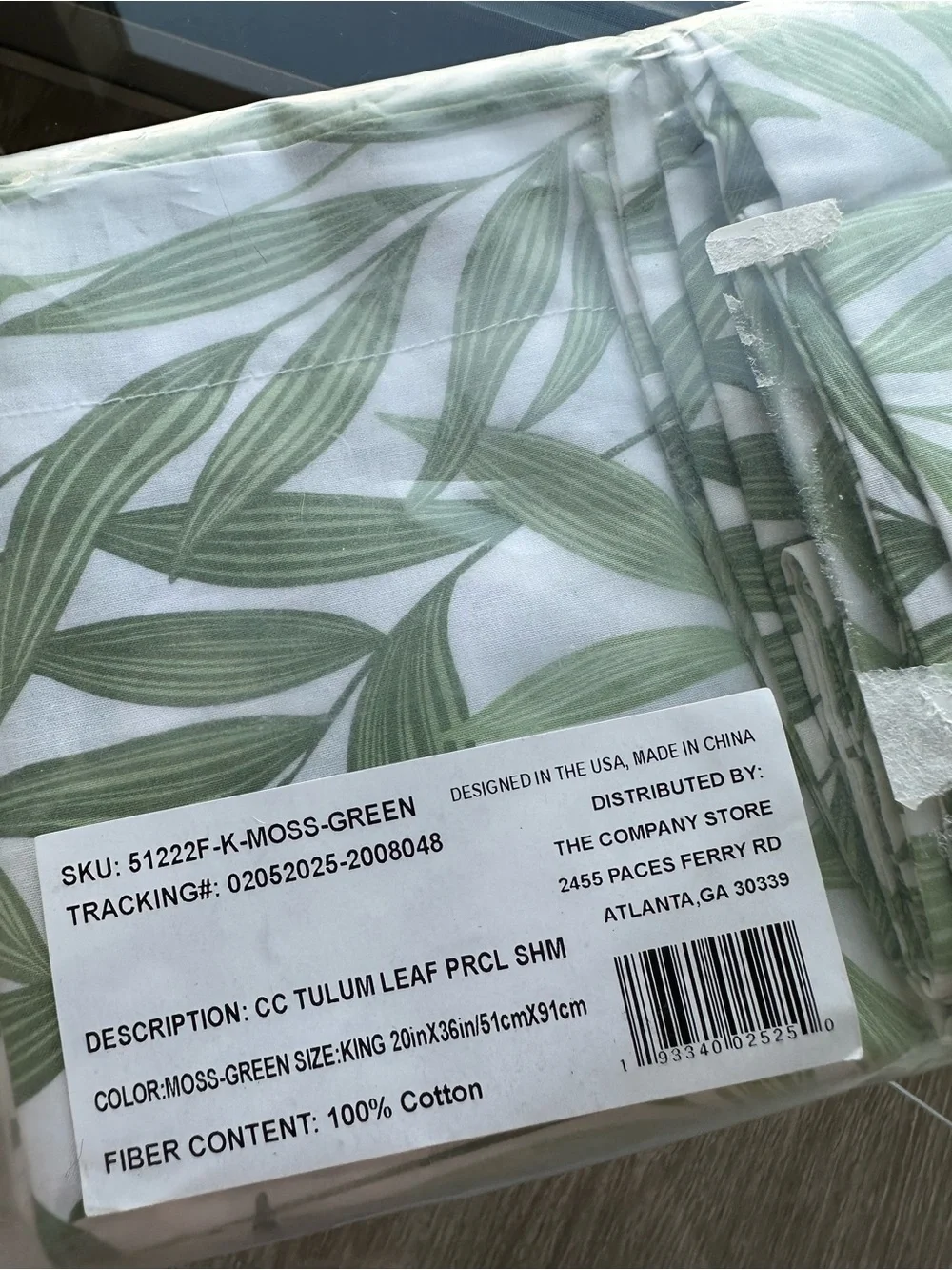 THE COMPANY STORE Tulum Leaf Cotton Percale King Sham Moss Green MSRP $40